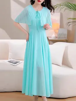 2023 הקיץ יוקרה צעיף צוואר נסיעות משי שמלת טמפרמנט המותניים עטוף שיפון החוף Dresst עבור נשים אלגנטי Vestidos Z2351