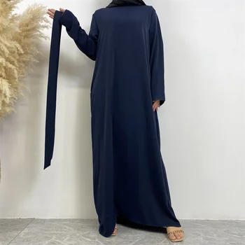 טורקיה החדשה המוסלמים אופנה מוצק צבע שמלה פשוטה בסיסי כפיות לנשים דובאי 2023 האסלאם בגדים הרמדאן Kaftan