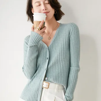 רך קרדיגן סרוג נשים רזה מוצק שרוול ארוך יחיד בעלות שיק אלגנטי סוודר אופנה קוריאנית סתיו חורף בגדים