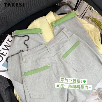 Harajuku רחוב בציר גבוהה המותניים הרמון ג 'ינס מכנסיים 2023 האביב קיץ של נשים Y2K סקיני באורך קרסול מכנסי ג' ינס