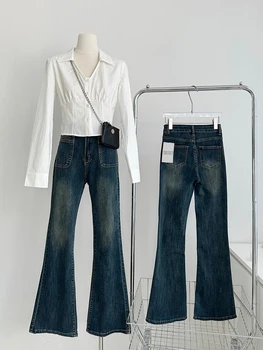 האמריקאי רטרו נור ג 'ינס גבוהה המותניים רזה נשים אופנה ג' ינס כחול מכנסיים מכנסיים HipHop ה-90 רחוב צרפתי Y2K אופנת רחוב