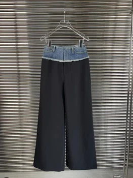 גבוה גרסה~משולבים מכנסיים ארוכים, אופנתי, ומתפשטים גזוז ג ' ינס גומי מזדמנים מכנסיים לנשים
