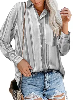 נשים של V-צוואר סקסי נמר הדפסה אישה חולצה מזדמנת עם שרוולים ארוכים כפתור-עד מקסימום מנופחים רופף אופנה חליפת דש החולצה.