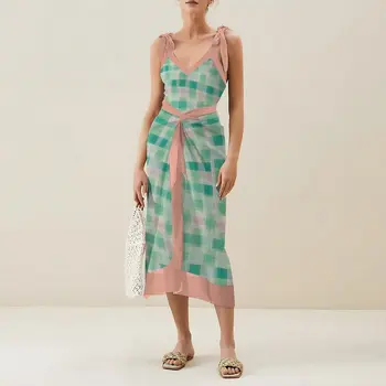 התאמת צבעים הדפסה אופנה הדפס תחרה ביקיני חליפת חצאית נשים הקיץ של בגדי חוף, בגדי ים.