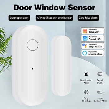Tuya חכם Wifi הדלת חיישן חכם דלת פתוח/סגור גלאי חלון החיישן Smartlife APP עובד עם אלקסה הבית של Google