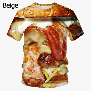 2023 חדש אופנה הקיץ מזון הדפסת 3d המבורגר חולצת יוניסקס מזדמן כיף צוואר עגול שרוול קצר חולצה חולצות