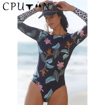 CPUTAN 2023 גלישה ספורט שרוולים ארוכים לנשים חתיכה אחת בגד ים בגדי ים חוף חשופת גב Monokini בגד ים טרופי בגד גוף