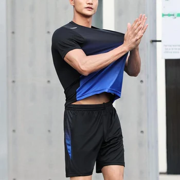 גברים הכשרה ספורט חליפה כושר ריצה ריצה ספורט בדמינטון בגדי טניס בגדים יבש מהירה קצר שרוול חליפת