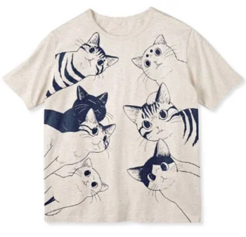 2023 Kawaii קריקטורה אנימה מנופחים חולצה אופנה יפנית 2000 חולצות כותנה, חולצות נשים קוריאני חתול מודפס y2k העליון