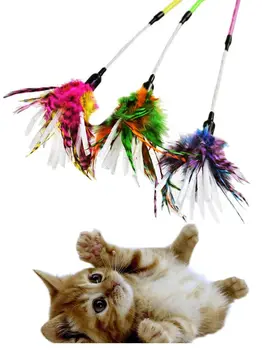 חתול נוצה צעצועים מקל חתול טיזר לשחק את השרביט חתול צעצוע מקלות אינטראקטיבי חתולים מקל צעצוע מקורה חתלתול