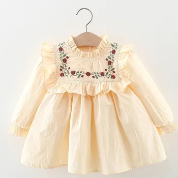 סתיו בנות שמלת נסיכת שרוול ארוך רקמה הדפסה שמלות התינוק הנולד הבחורה בגדי תינוקות, בגדי ילדים Vestidos
