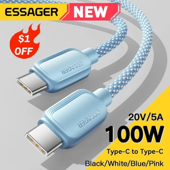 Essager 100W USB Type-C ל-USB C כבל 5A משטרת מהר כבל טעינה לאייפון 15 Xiaomi Samsung Huawei Oppo אחד ועוד Macbook iPad