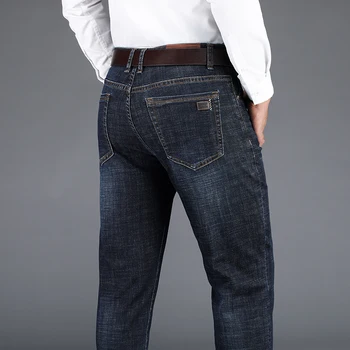 2023 סתיו המשרד החדש העסקים ג 'ינס גברים סגנון קלאסי שחור כחול מתיחה ישר-רגל, מכנסי ג' ינס הגברי מותג מכנסיים
