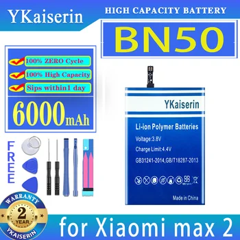 YKaiserin סוללה BN50 6000mAh עבור Xiaomi max2 מקס 2 טלפון נייד Batteria