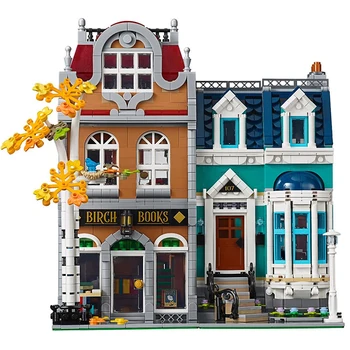 מיני דמויות ספרים צעצוע של חנות ספרים אדריכלות העיר StreetView אבני בניין לבנים מתנת חג המולד תואם 10270