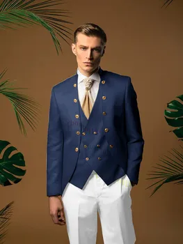 תורנדייק 2023 חדש החתן לובש 3 יח 'חליפות גברים סלים בכושר שיא דש תפורים Terno Masculino (סאטן' קט、אפוד+ סרג ' מכנסיים）