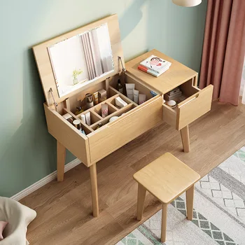סקנדינבי מודרני מעץ מלא שולחן איפור מראת איפור שידת איפור מודרני פשוטה אחסון מגירות ארון Toaletka רהיטים