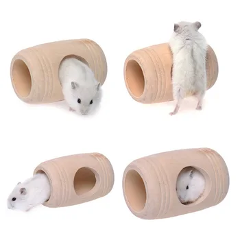 אוגר עץ צעצוע עכבר הבית אוגר קטן חיה למיטה צעצוע אוגר אספקה קטנה בצורת חבית אוגר המנהרה