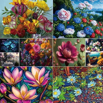 פרחים אדמונית רוז DIY ציור לפי מספרים חבילת צבעי אקריליק 50*70 תמונה על ידי מספרים תמונה עבודת יד מלאכת יד למבוגרים