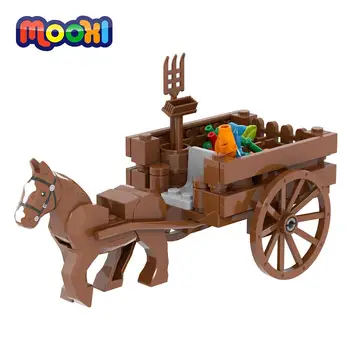 MOOXI העיר החווה הכרכרה 55Pcs MOC לבנים הביניים ההובלה תואם דמות חיה סוס DIY בניין צעצועים לילדים