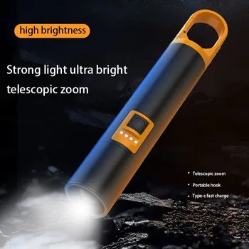 נטענת USB פנס LED סופר ארוך טווח חזק אולטרה בהיר לפיד מנורה ירה זמן 1500m מתח גבוה טקטי פנסים
