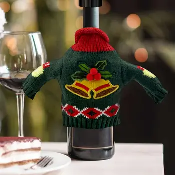 1 יח ' חג המולד בקבוק יין מכסה לשימוש חוזר בקבוק יין בגדים סוודר עבור מסיבת חג המולד קישוט הבית פעמונים