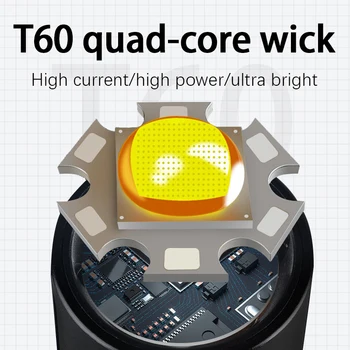 T60 פנס טעינת USB חיצוני גבוה כוח LED פנס