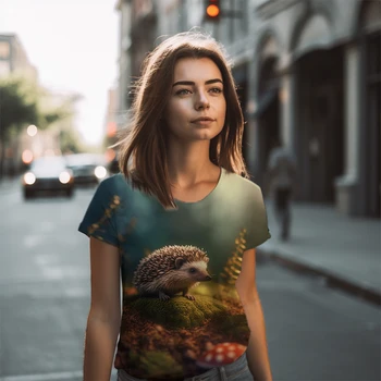קיפוד הדפסת 3D T -shirt נשים בסיסי Loose חולצת טריקו פשוטה עם שרוול קצר חולצות קיץ באיכות גבוהה החולצה מזדמנים