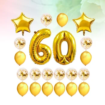 24 יח ' זהב לקצץ 60 שנה ותיק בלונים קישוט בלונים להגדיר Latex טבעי אלומיניום סרט פאייטים בלונים למסיבת יום ההולדת.