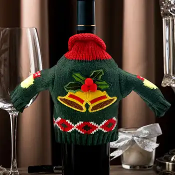 1 יח ' חג המולד בקבוק יין מכסה לשימוש חוזר בקבוק יין בגדים סוודר עבור מסיבת חג המולד קישוט הבית פעמונים