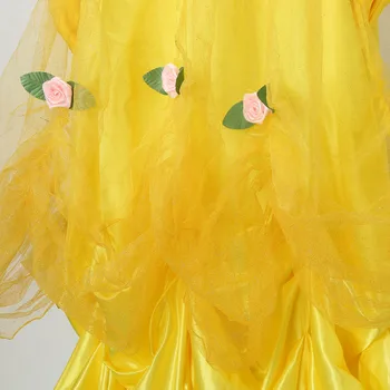 למבוגרים דיסני הנסיכה בל חצאית סט הכולל זוג כפפות פאף שרוול באורך רצפת צהוב V-צוואר רשת להתלבש בשביל קוספליי