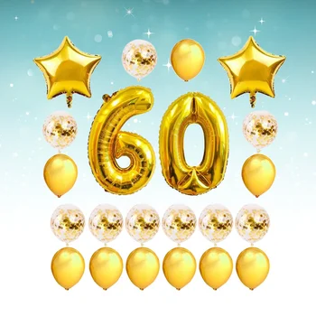24 יח ' זהב לקצץ 60 שנה ותיק בלונים קישוט בלונים להגדיר Latex טבעי אלומיניום סרט פאייטים בלונים למסיבת יום ההולדת.